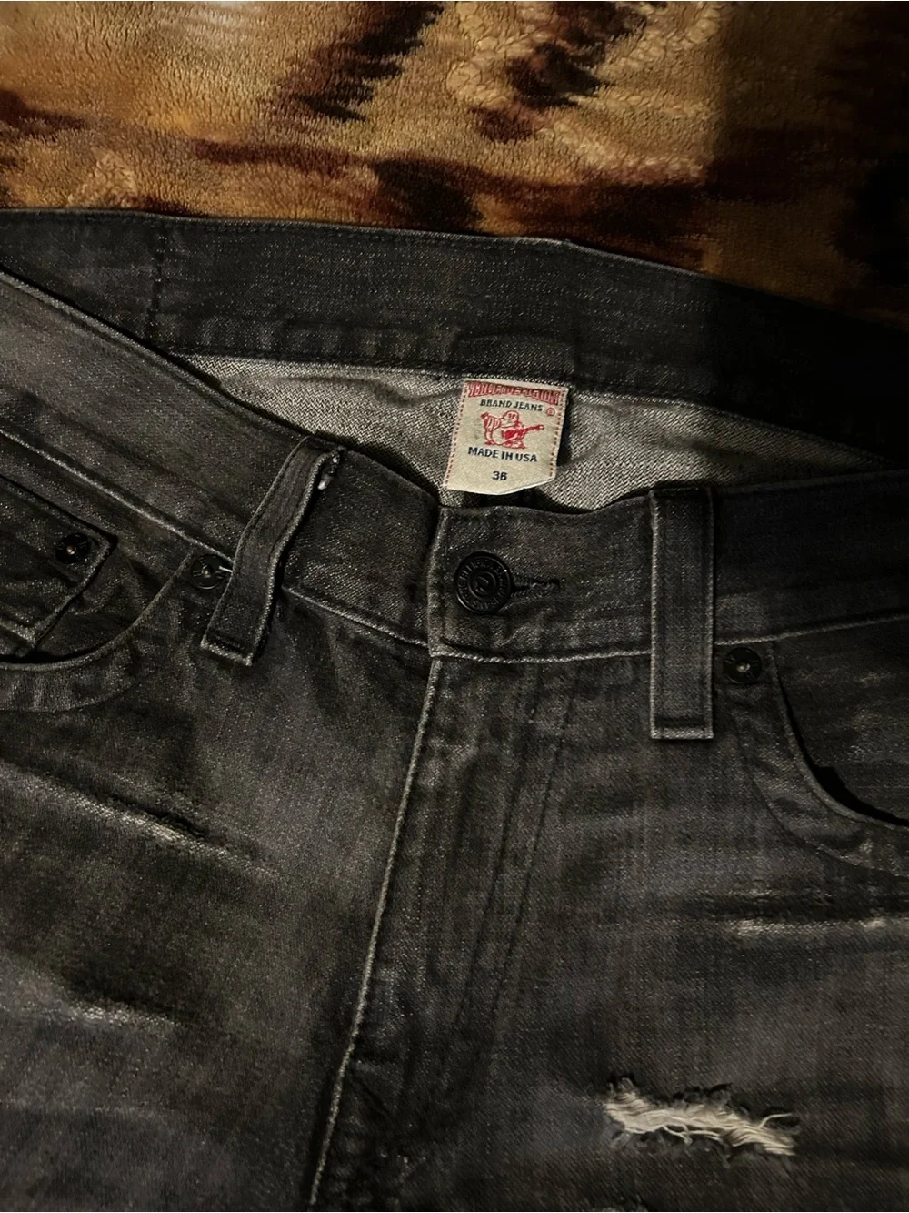 True Religion Men's Straight Leg Distressed Gray Jeans